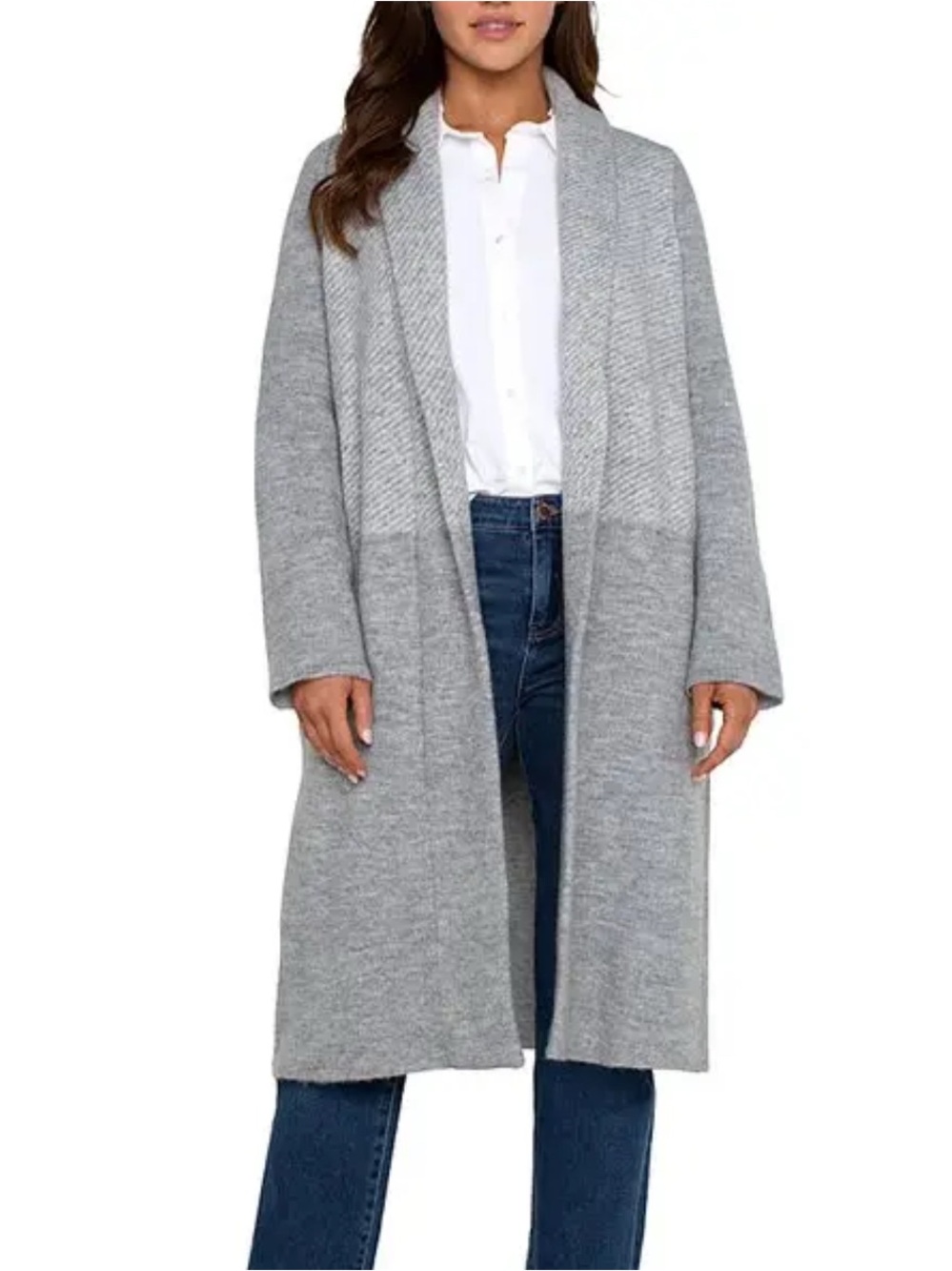 Liverpool Light Gray Long Knit Cardigan